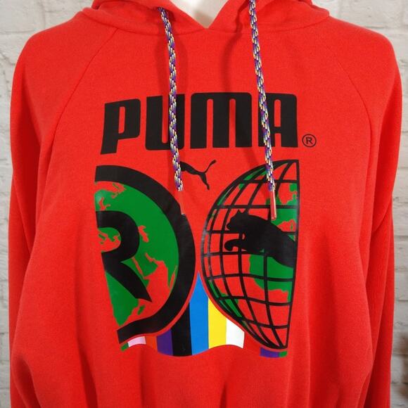 MR Puma INTL Red International Global Cat Logo Graphic Hoodie Sweater NWT S - Picture 2 of 9